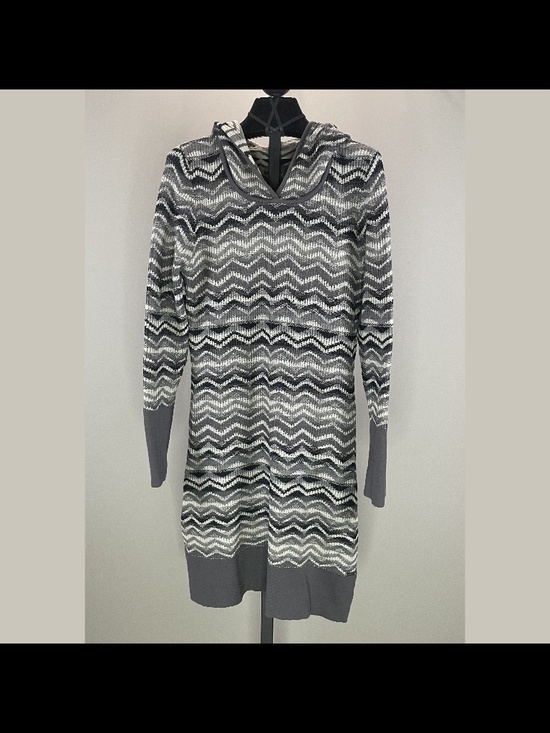Prana Sweaters - Prana Sweater Womens Large black gray chevron stripe knit hooded tunic casual